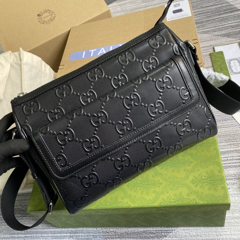 Gucci Designer 658565 Fake GG embossed messenger black bag